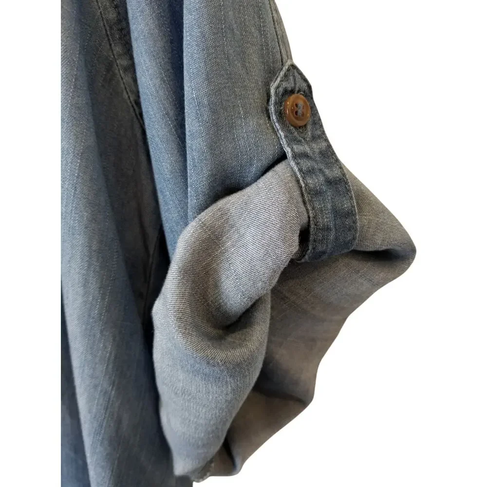 Hester & Orchard NWT 100% Tencel Chambray Blue V-Neck Button Up Shirt Tunic 1X - Picture 5 of 11
